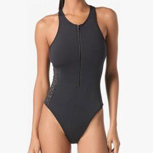 MICHAEL KORS Scuba Zip Swimsuit Womens 6 Black One Piece Bathing Suit NWT